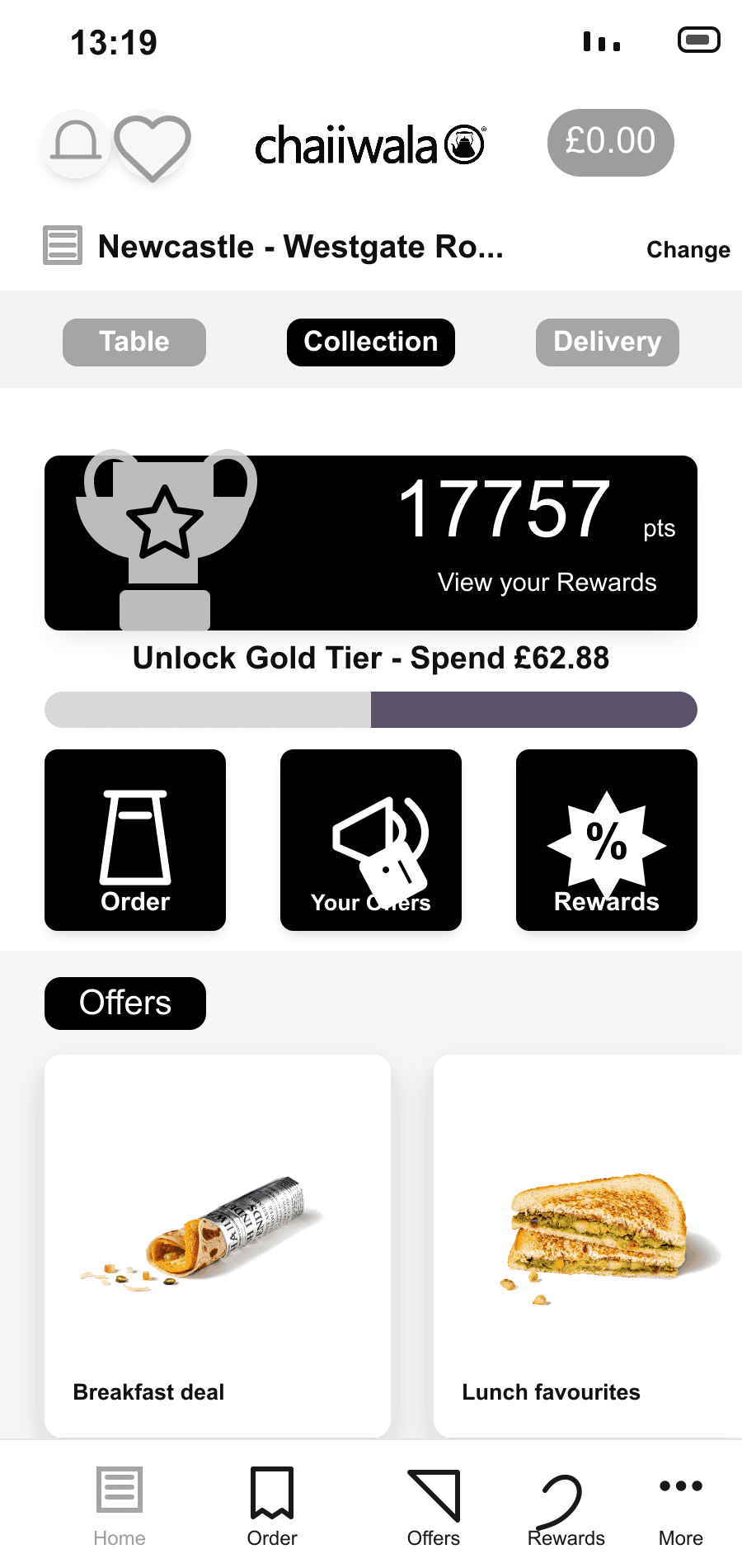 Chaiiwala app home screen